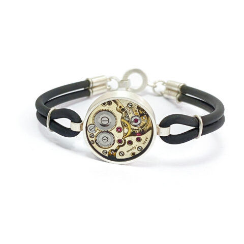 Bracelet silver (925) with mechanical movement "Alpina" and rubber band