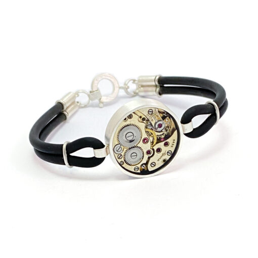 Armband zilver (925) met mechanisch uurwerk "Alpina" en rubberen band - Image 3