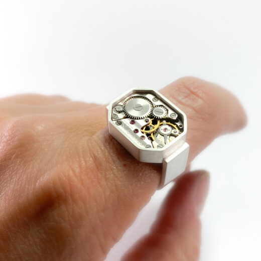 Ring silver (925) with mechanical movement "Octagon" - Image 4