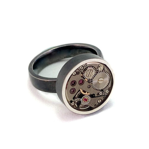 Ring silver (925) with mechanical movement