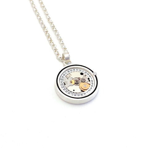 Pendant "Save the Date" silver (925) with movement and Diamond