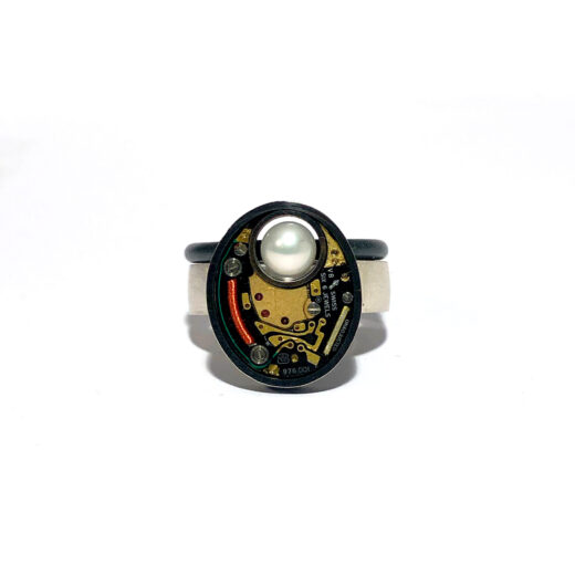 Double Ring silver (925) with quartz movement and Pearl - Image 4