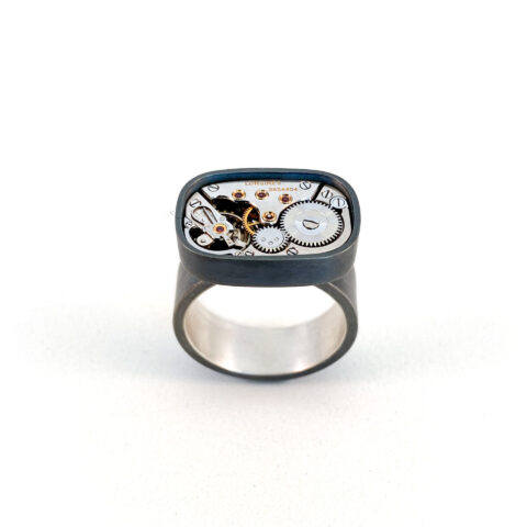 Ring silver (925) with mechanical movement "Long-Retro"