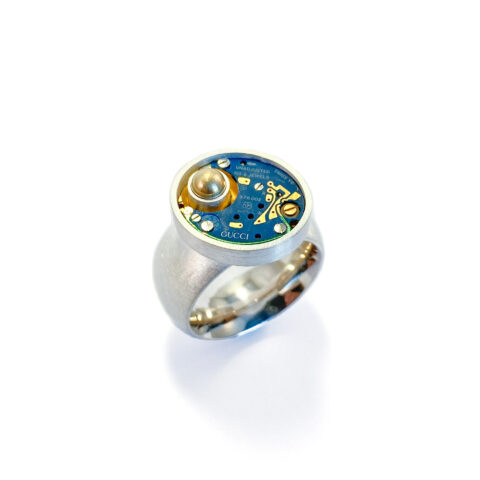 Ring silver and gold (925/14C) with quartz movement "Ball"