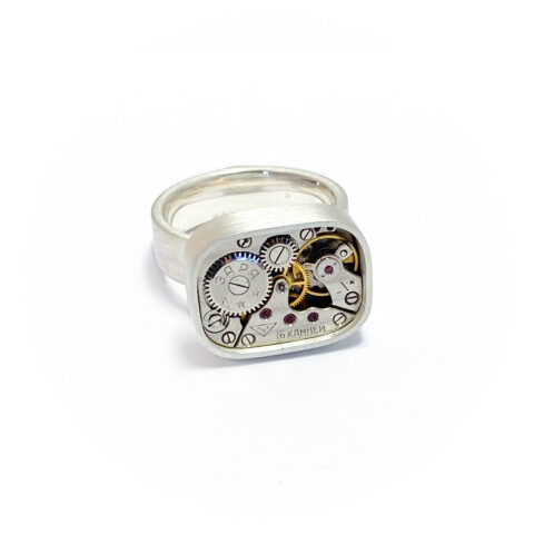 Ring silver (925) with mechanical movement "Retro"