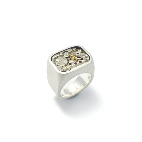 Ring silver (925) with mechanical movement "Chunky-Retro"
