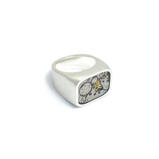 Ring zilver (925) met mechanisch uurwerk "Chunky-Retro" - Afbeelding 4
