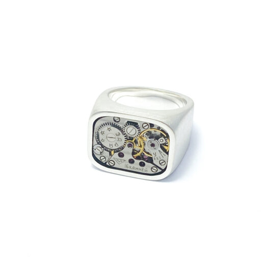 Ring zilver (925) met mechanisch uurwerk "Chunky-Retro" - Afbeelding 3