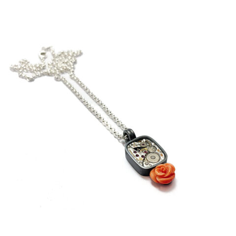 Pendant silver (925) with mechanical movement "Coral Rose"