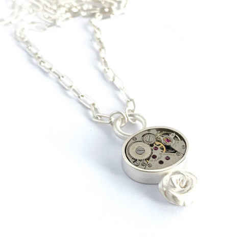 Necklace silver (925) with mechanical movement "Silver Rose"