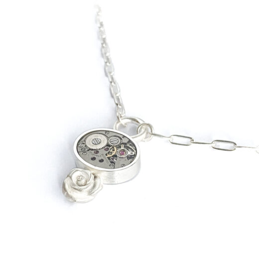 Ketting zilver (925) met mechanisch uurwerk "Zilveren Roos" - Afbeelding 4