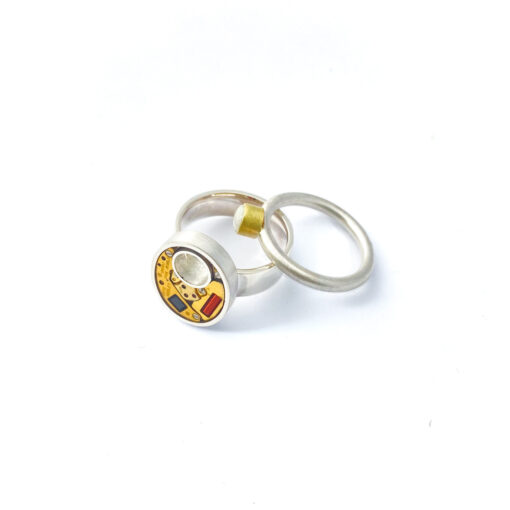 Double Ring silver/gold (925/18K) with quartz movement and Opal - Image 3