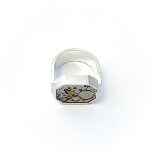 Ring silver (925) with mechanical movement "Octagon" - Image 2