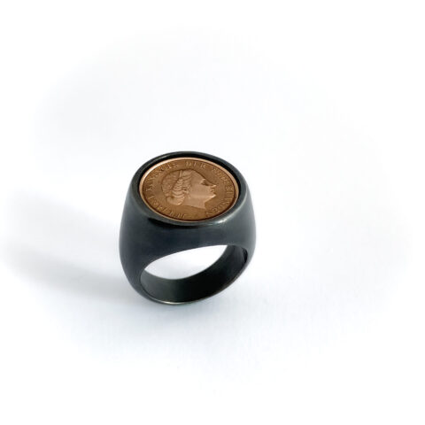 Ring silver (925) with one cent coin "Chunky-Guilder"