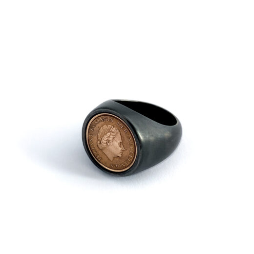 Ring silver (925) with one cent coin "Chunky-Guilder" - Image 3