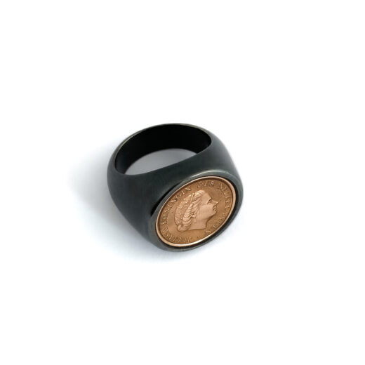 Ring silver (925) with one cent coin "Chunky-Guilder" - Image 2