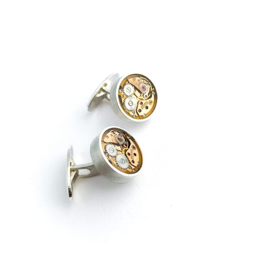 Cufflinks silver (925) with mechanical movement "Pc" - Image 3