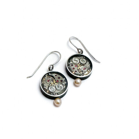 Earrings silver (925) with mechanical movements and Pearls