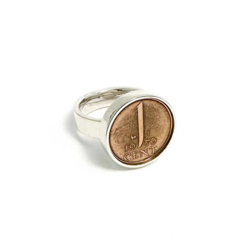Ring silver (925) with 1 cent "Number One" - Image 2
