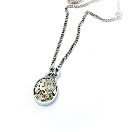 Pendant silver (925) with mechanical movement Oval - Image 2