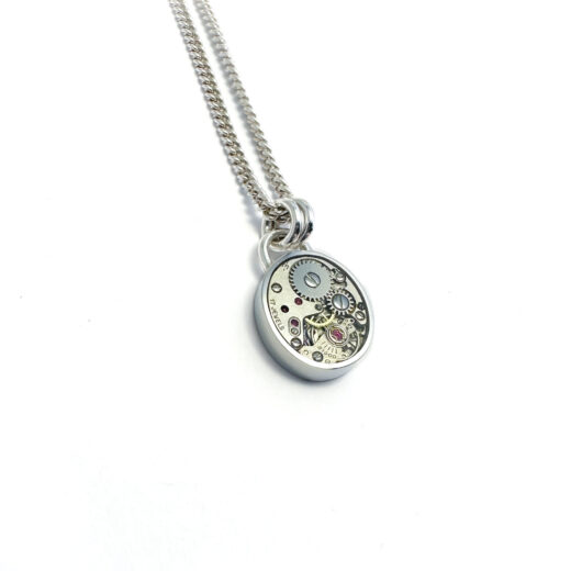 Pendant silver (925) with mechanical movement Oval