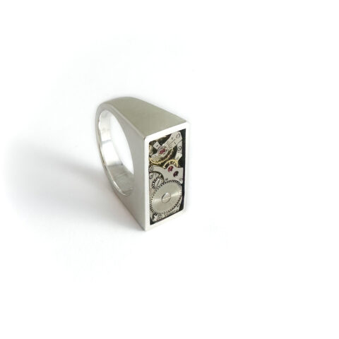 Ring silver (925) with mechanical movement "Chunky-Rectangle"