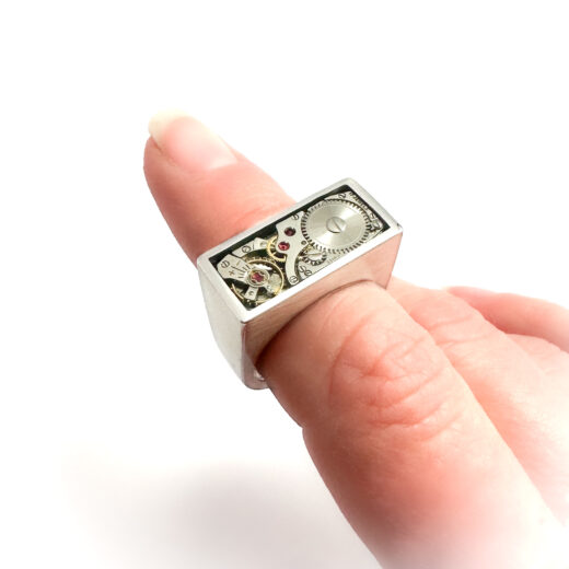 Ring zilver (925) met mechanisch uurwerk "Chunky-Rectangle" - Afbeelding 2