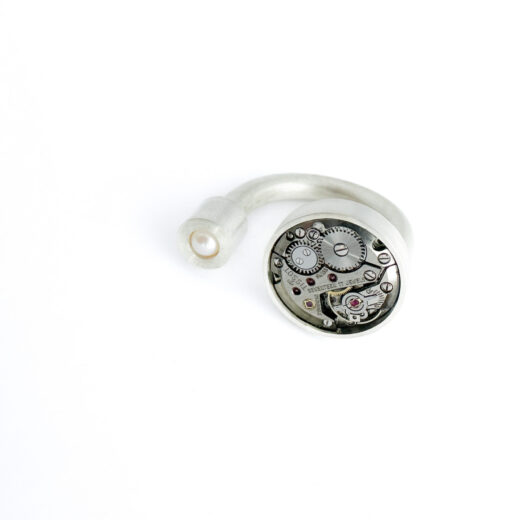 Ring silver (925) with mechanical movement and Pearl "U-Tiss" - Image 2