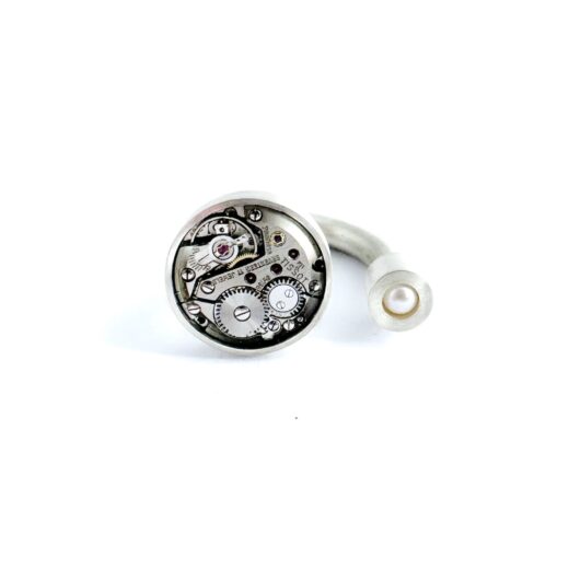 Ring silver (925) with mechanical movement and Pearl "U-Tiss" - Image 3