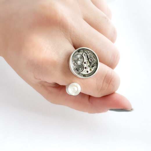 Ring silver (925) with mechanical movement and Pearl "U-Tiss" - Image 5