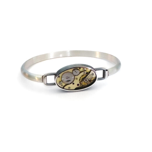 Armband zilver (925) met mechanisch uurwerk ovaal B&W - Afbeelding 3