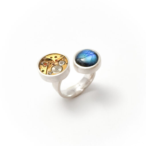 Ring silver (925) with mechanical movement B&M and Labradorite - Image 2