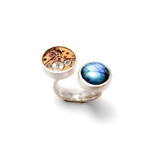 Ring silver (925) with mechanical movement B&M and Labradorite - Image 3