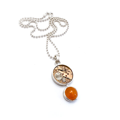 Pendant silver (925) with mechanical movement and Peach Moonstone