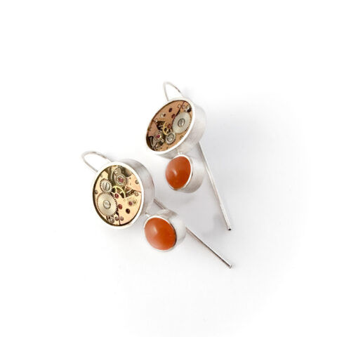 Earrings silver (925) with mechanical movement and Peach Moonstone