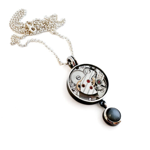 Pendant silver (925) with mechanical movement and grey Moonstone