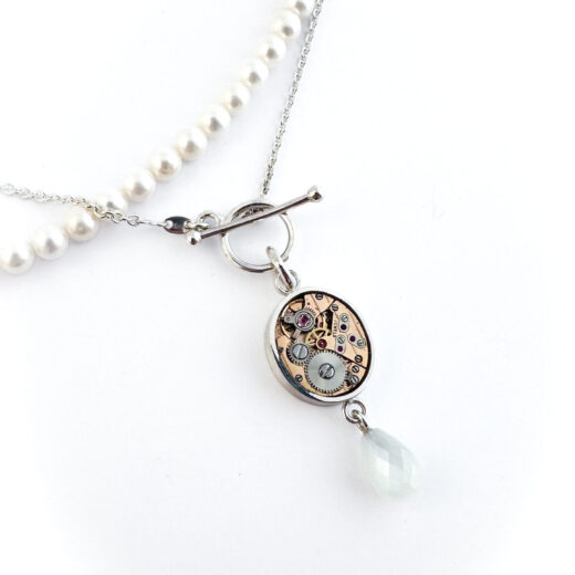 Necklace silver (925) with mechanical movement and Moonstone drop
