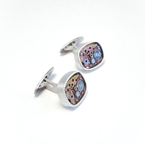 Cufflinks silver (925) with mechanical movement "Helvetia"