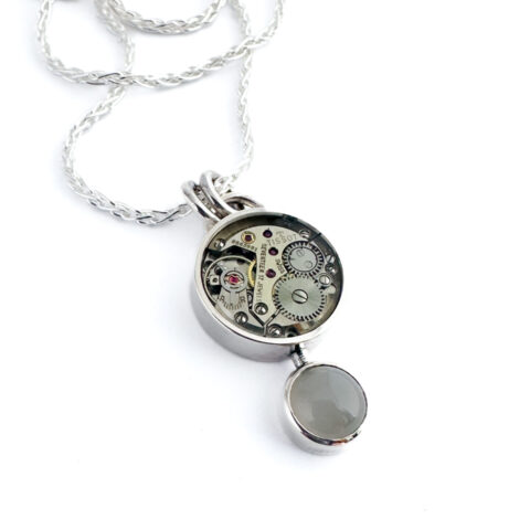 Pendant silver (925) with mechanical movement and Moonstone