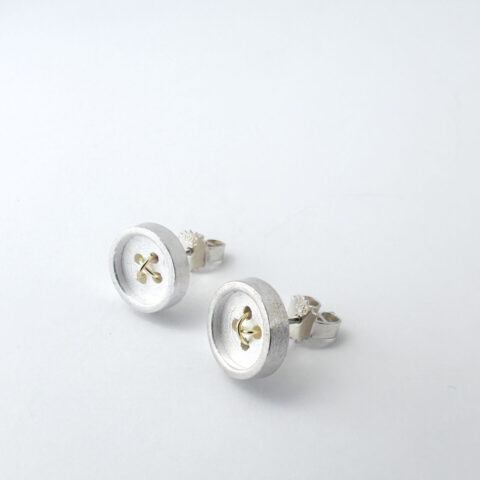 Earstuds Silver/Gold (925/14K) Small Button Gold Wire
