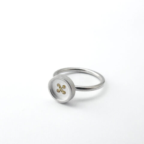 Ring Silver/Gold (925/14K) Small Button Gold Wire